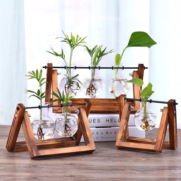 Wood Vase Glass Vase Hydroponic Plant Vases Bonsai Terrarium Table Desktop Bonsai Flower Pot Hanging Pots Home Decor Florarium