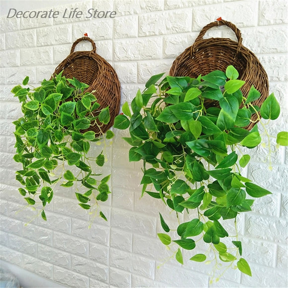 Flower Planter Wall Hanging Wicker Rattam Basket Garden Vine Pot Plants Holder